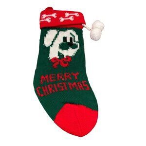 Merry Christmas Red Green White Dog Stocking 11.5" x 4" Holiday Decor